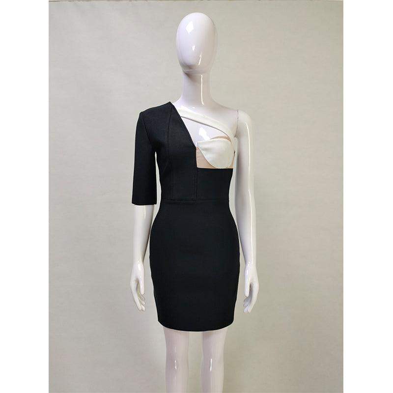 A photo of a mannequin wearing a Fashion Custom Designed Black and White dress.