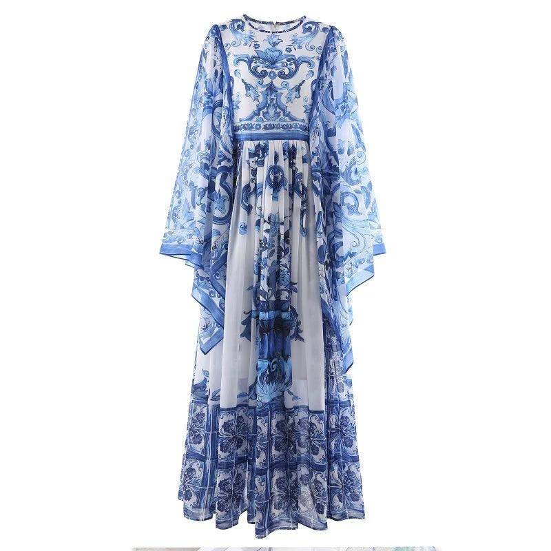 Floor length dress summer prints flare sleeve casual long party dress