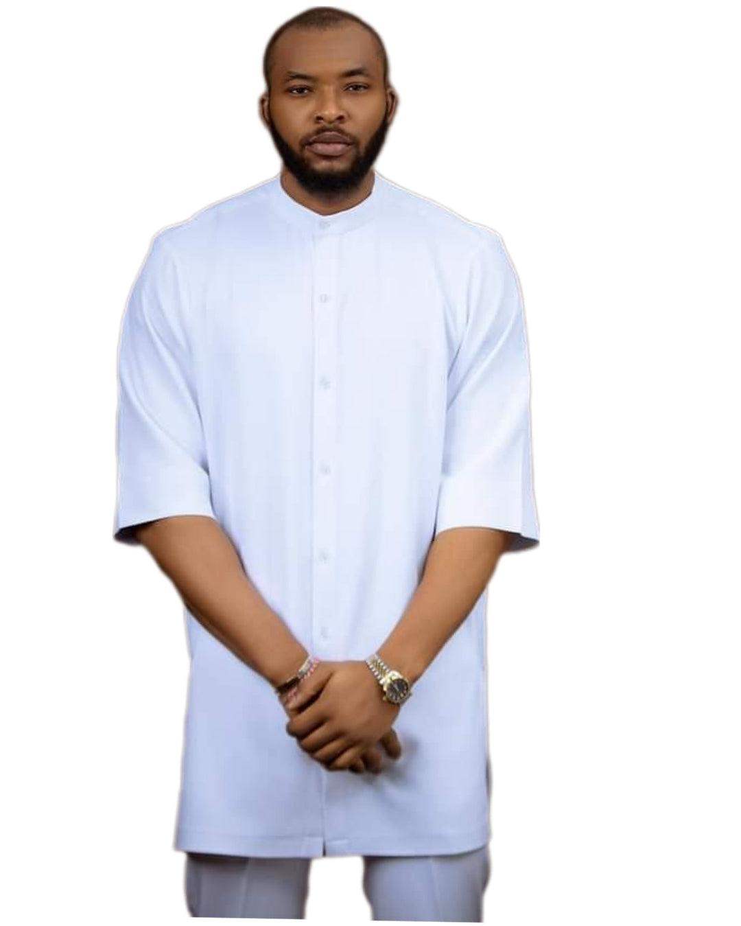 OOJ Couture Jaded Kaftan & Pants 2 Piece Menswear Set available in White - seven.streets - Liverpool