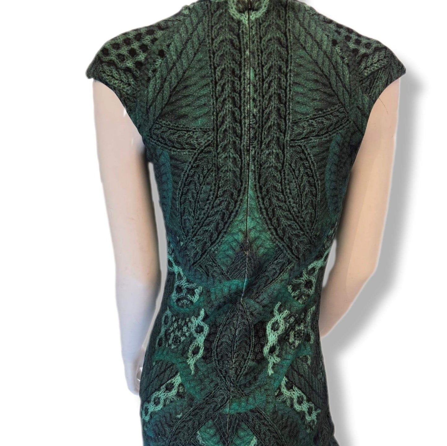 Alexander McQueen McQ vintage print dress - green bodycon, UK 10