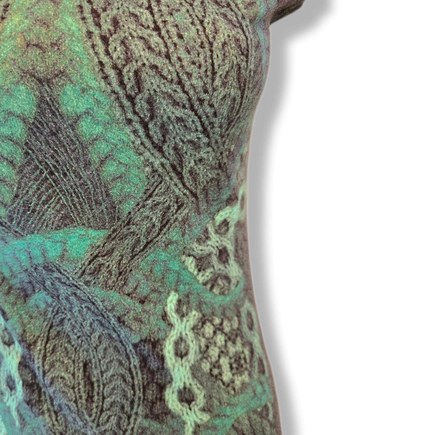 Alexander McQueen McQ vintage print dress - green bodycon, UK 10