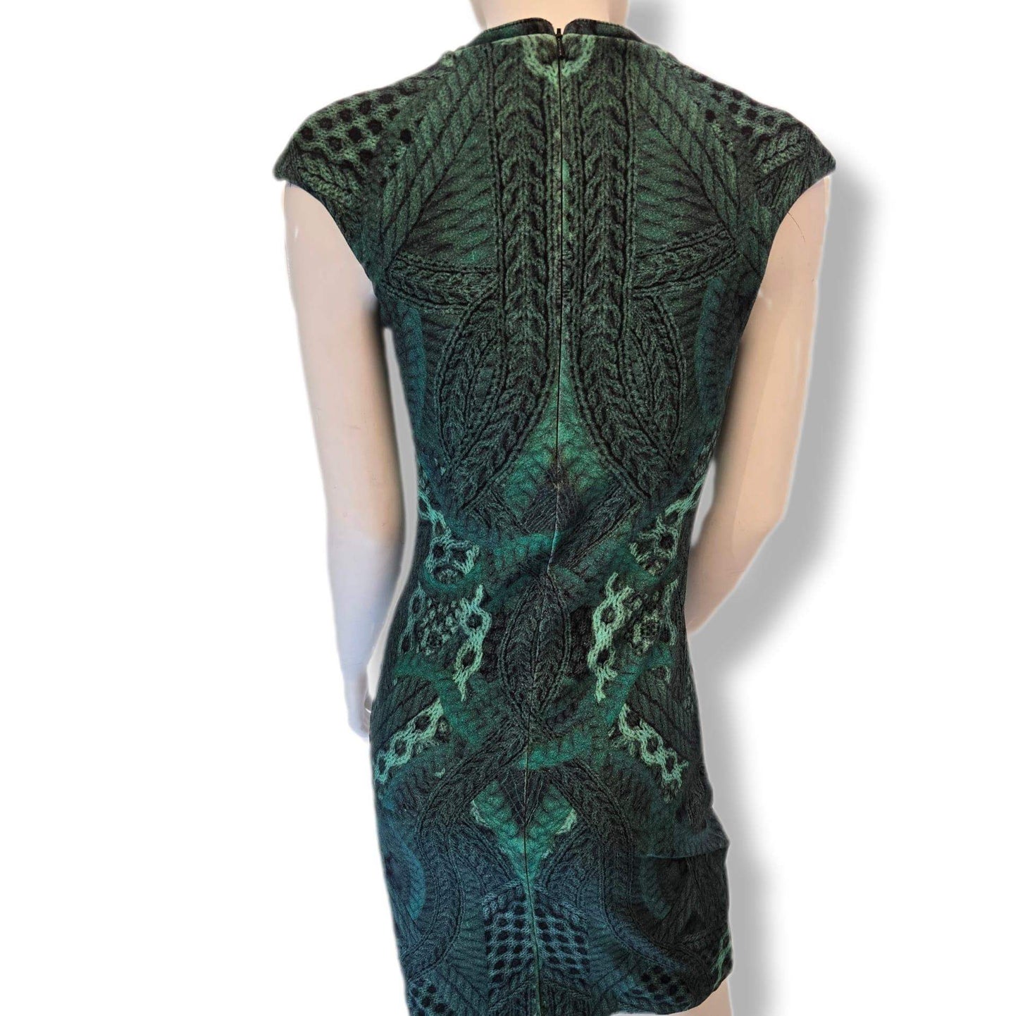 Alexander McQueen McQ vintage print dress - green bodycon, UK 10