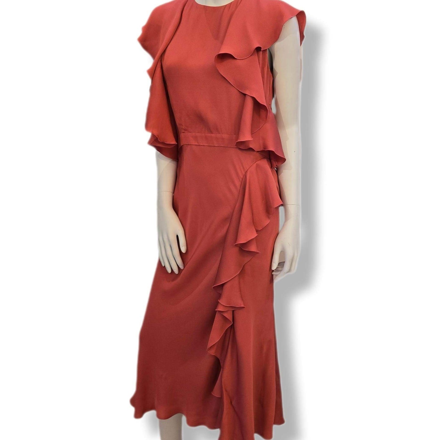 Alexander McQueen coral pink midi vintage dress size 10
