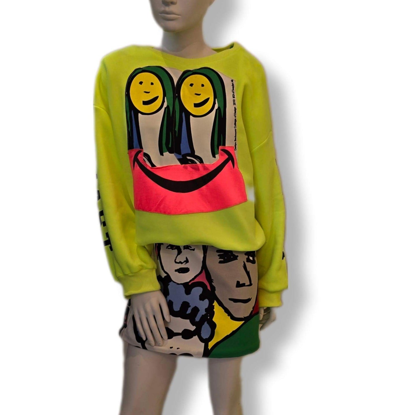 Artistic Ikea faces hoodie in neon yellow – UK size 10-12 (Medium)