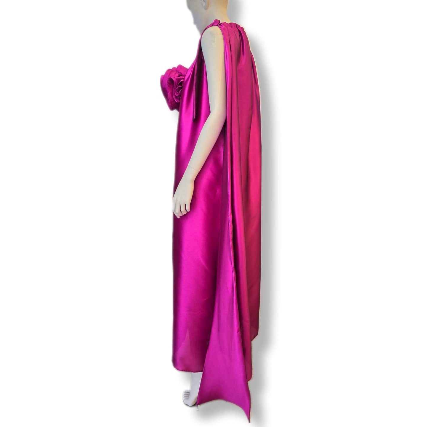 Fuchsia purple maxi dress with detachable rose – flowy & elegant UK 10 size (Medium)