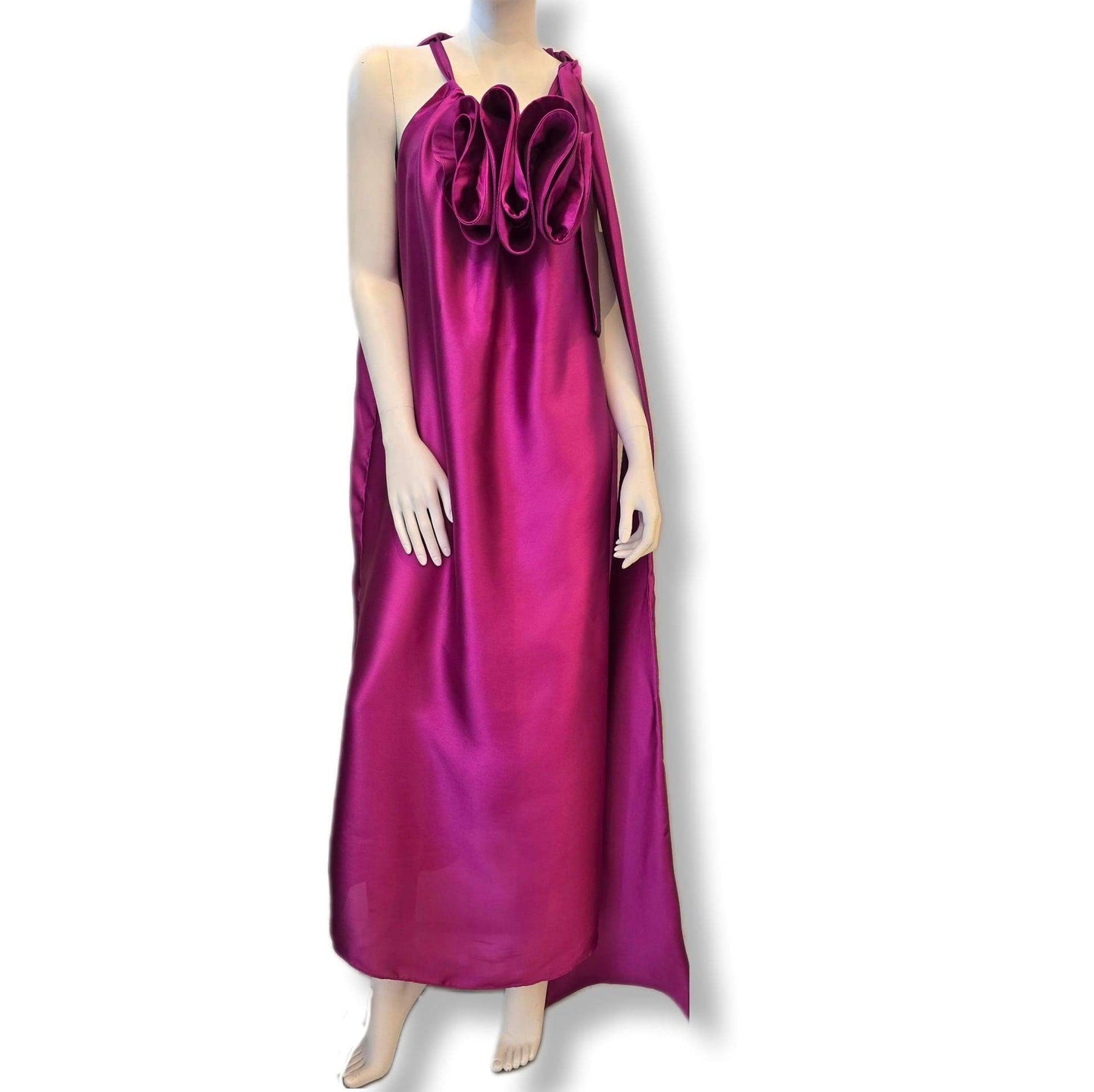 Fuchsia purple maxi dress with detachable rose – flowy & elegant UK 10 size (Medium)