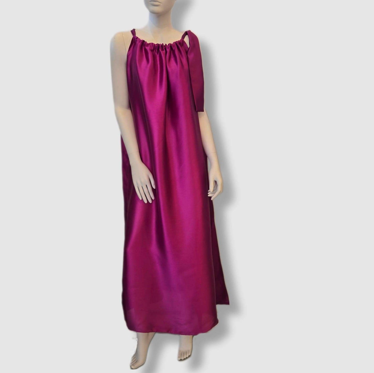 Fuchsia purple maxi dress with detachable rose – flowy & elegant UK 10 size (Medium)
