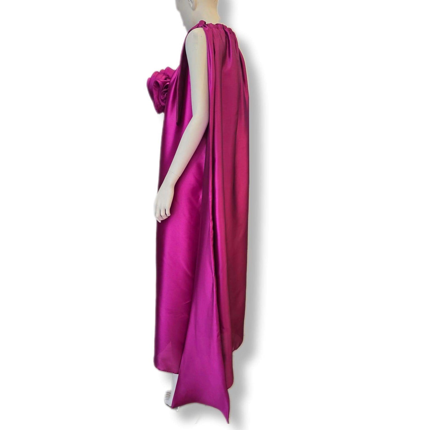 Fuchsia purple maxi dress with detachable rose – flowy & elegant UK 10 size (Medium)
