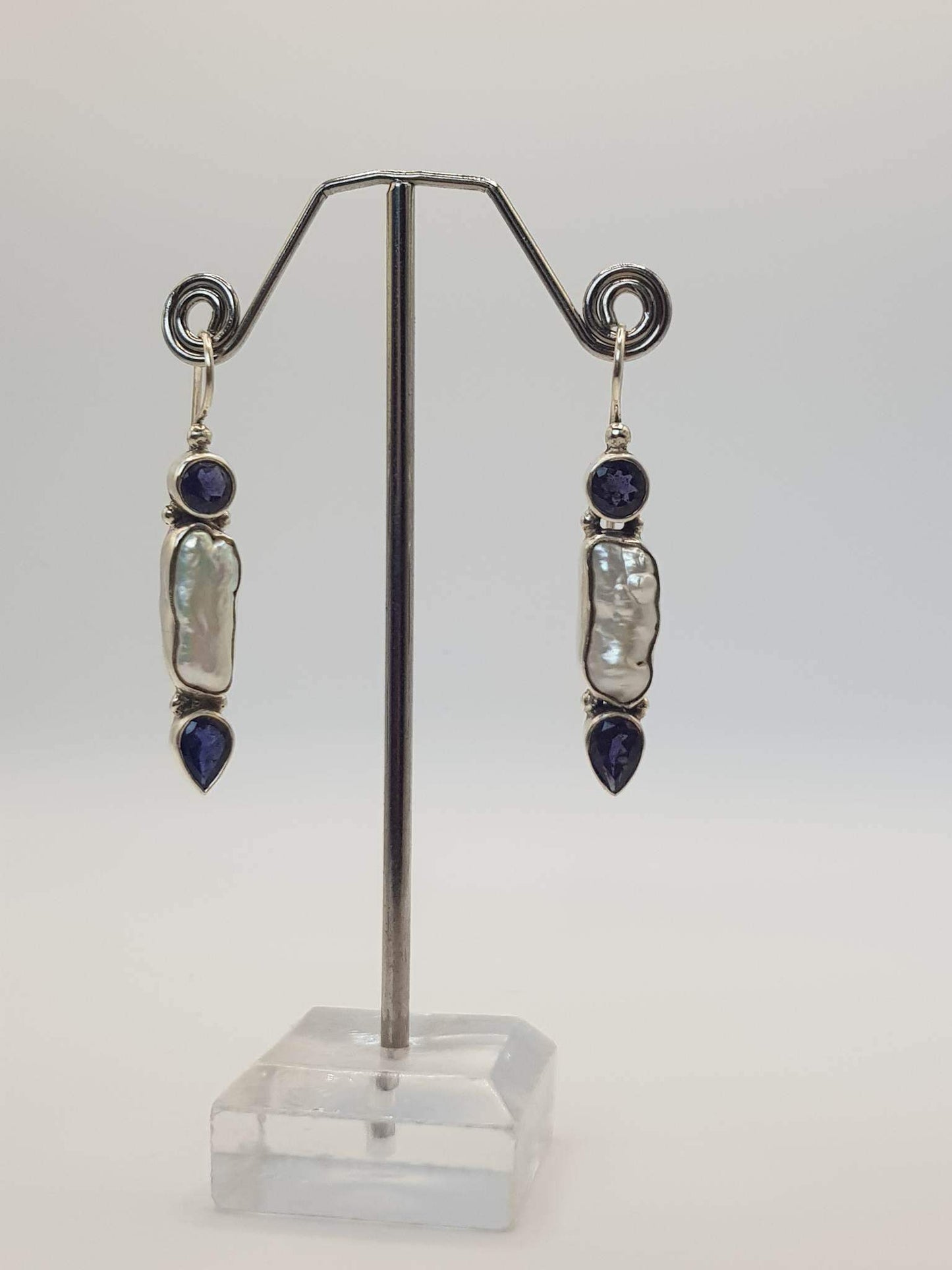 Touch of Gems: Biwa Pearl and Iolite Earrings - seven.streets - Liverpool