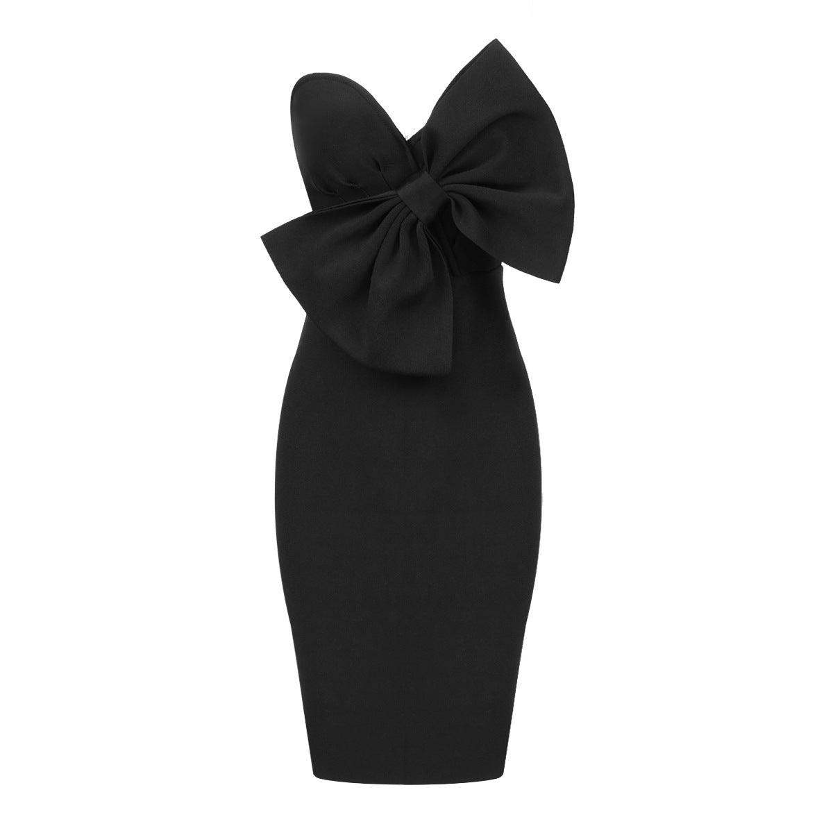Strapless designer women bow tie mini bandage dress white bow wedding dress