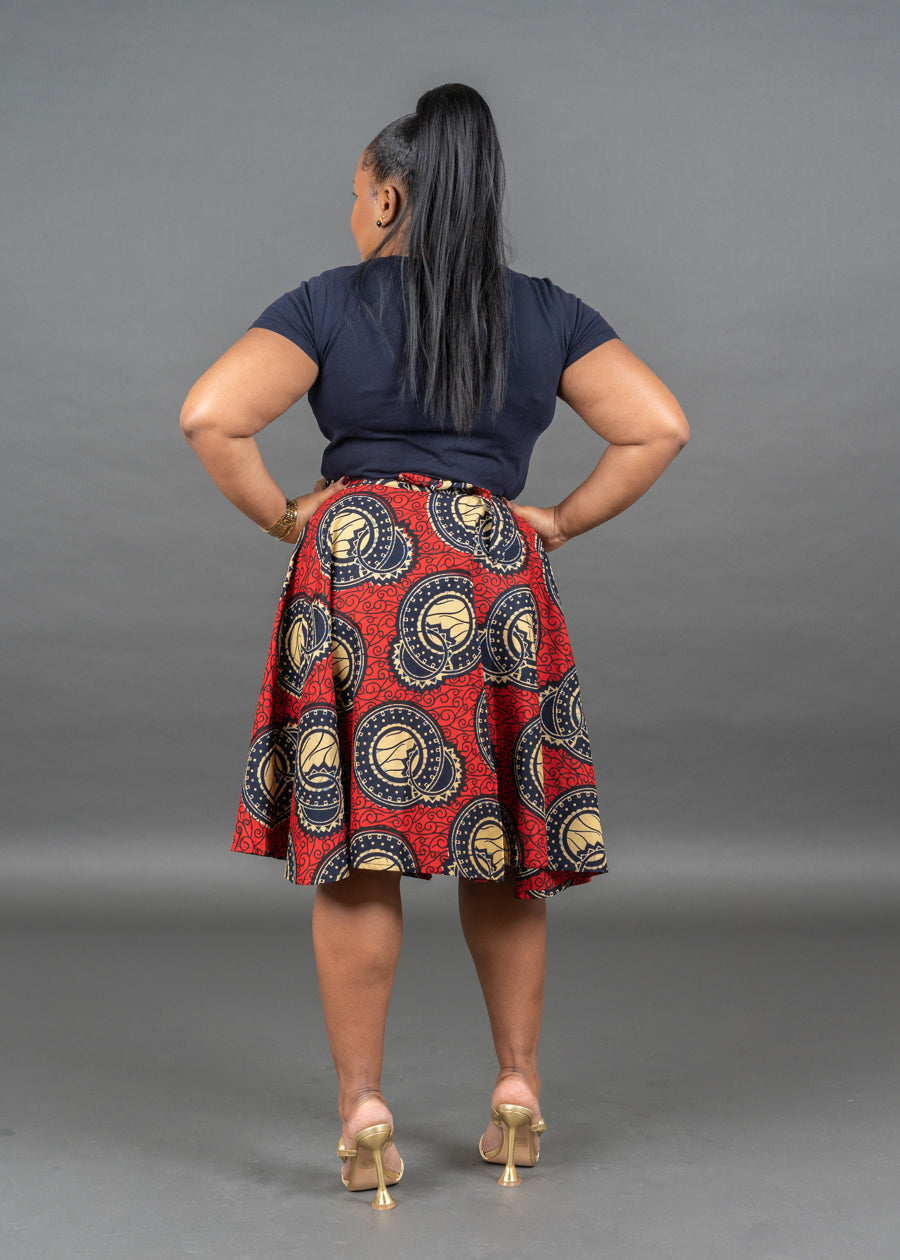 Red Circle Print Knee Length Wrap Skirt  UK Size 4 - 14