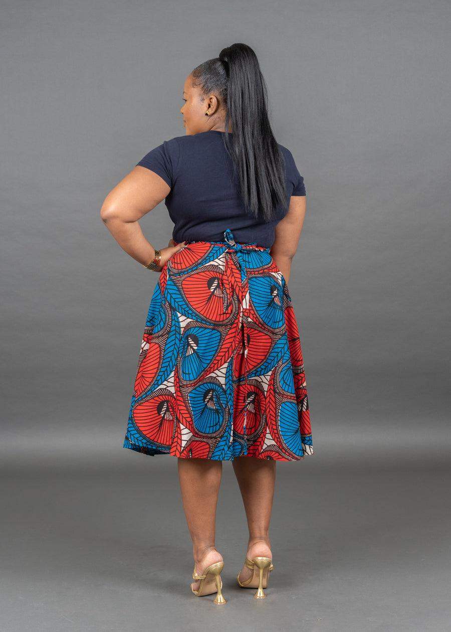 Red And Blue Wrap Knee Length Skirt Fits UK Size 4 -14 - seven.streets - Liverpool