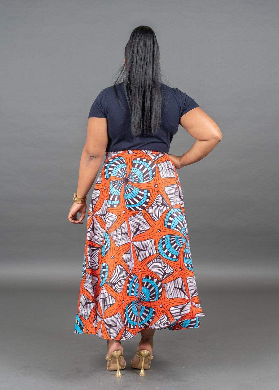 Orange Ankara Maxi Wrap Skirt Fits UK Size 4 - 14 - seven.streets - Liverpool