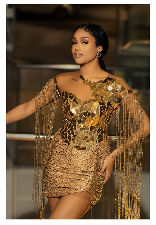 ATK Fashion House: Broken Glass Beaded Gold Dress