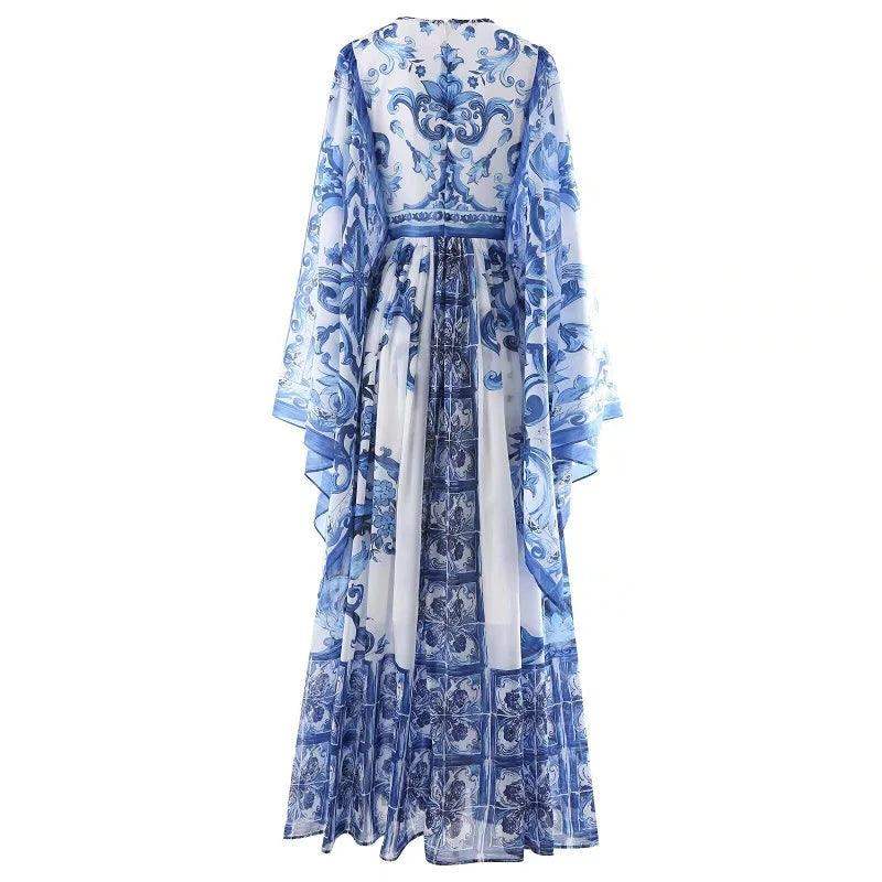 Floor length dress summer prints flare sleeve casual long party dress