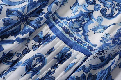 Floor length dress summer prints flare sleeve casual long party dress