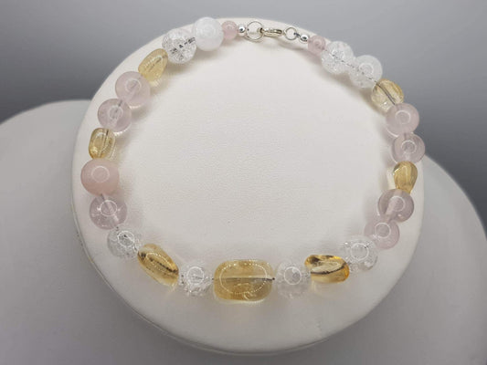 Touch of Gems: Citrine Rose Quartz and Crackled Quartz Bracelet - seven.streets - Liverpool