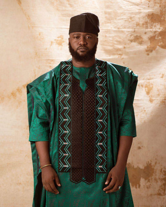 Menswear: Bolaji Sparks Green Agbada 3 piece set - seven.streets - Liverpool