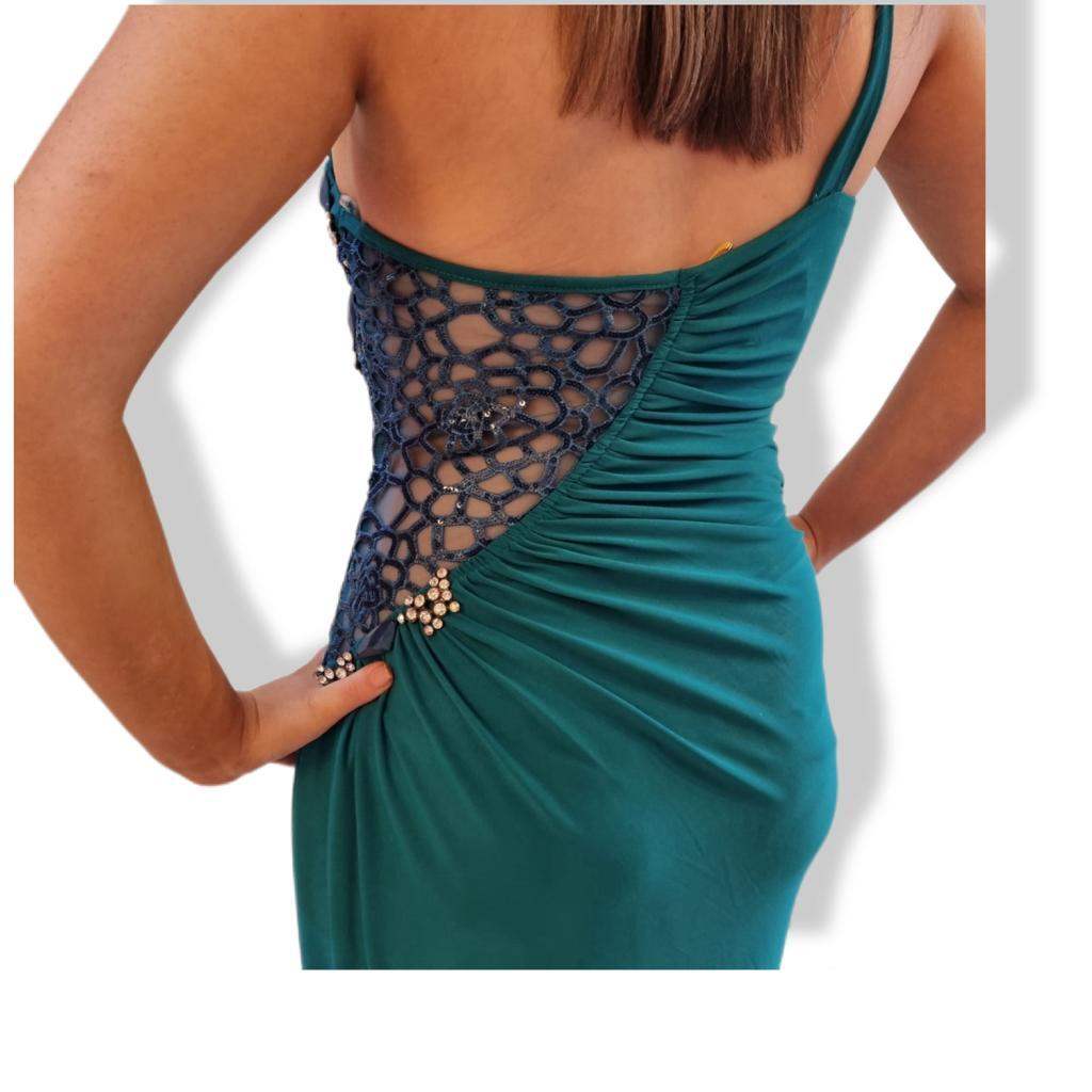 Diamante Detail Maxi Dress Size Medium in Teal - seven.streets - Liverpool