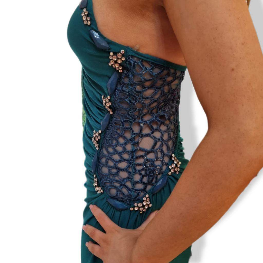 Diamante Detail Maxi Dress Size Medium in Teal - seven.streets - Liverpool