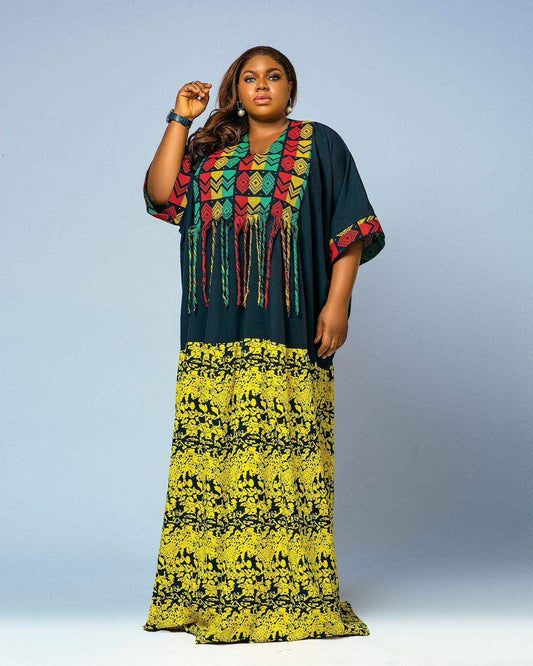 Kaftan Blue dress with Yellow bottom by Jazz Effect