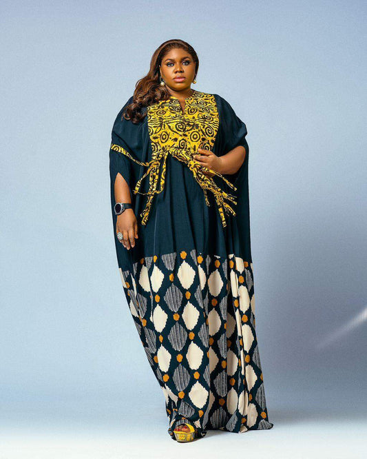 Kaftan Blue dress with white-diamond patterned bottom by Jazz Effect