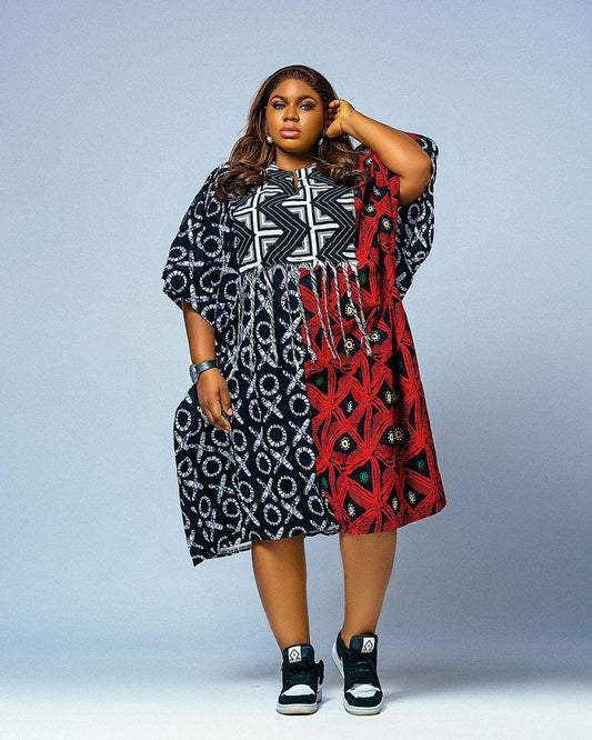 Kaftan Red, Black and White dress by Jazz Effect