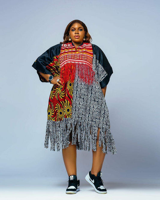 Kaftan White, Red/Yellow, Black  Ibiwari Dress by Jazz Effect