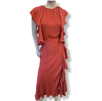 Alexander McQueen coral pink midi vintage dress size 10