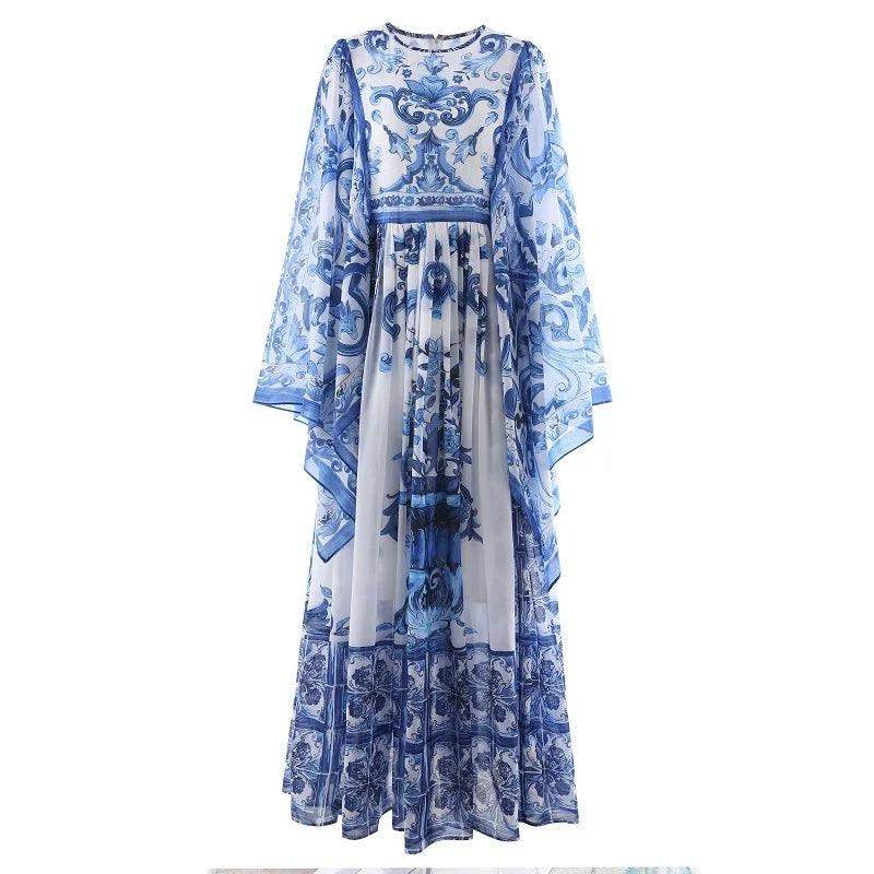 Floor length dress summer prints flare sleeve casual long party dress