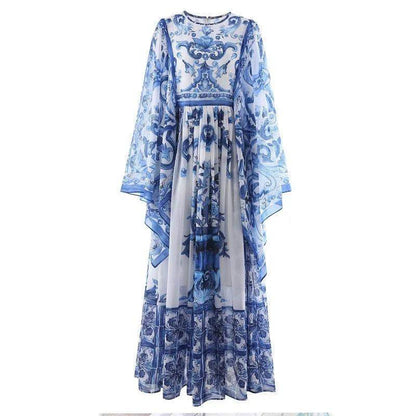 Floor length dress summer prints flare sleeve casual long party dress