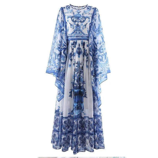 Floor length dress summer prints flare sleeve casual long party dress