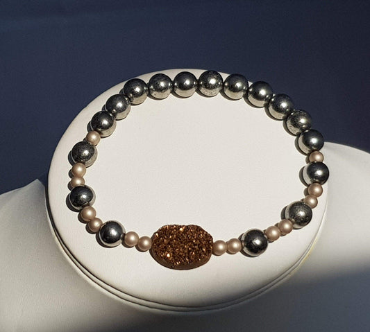Touch of Gems: Pyrite Shell Pearl & Druzy Bracelet - seven.streets - Liverpool
