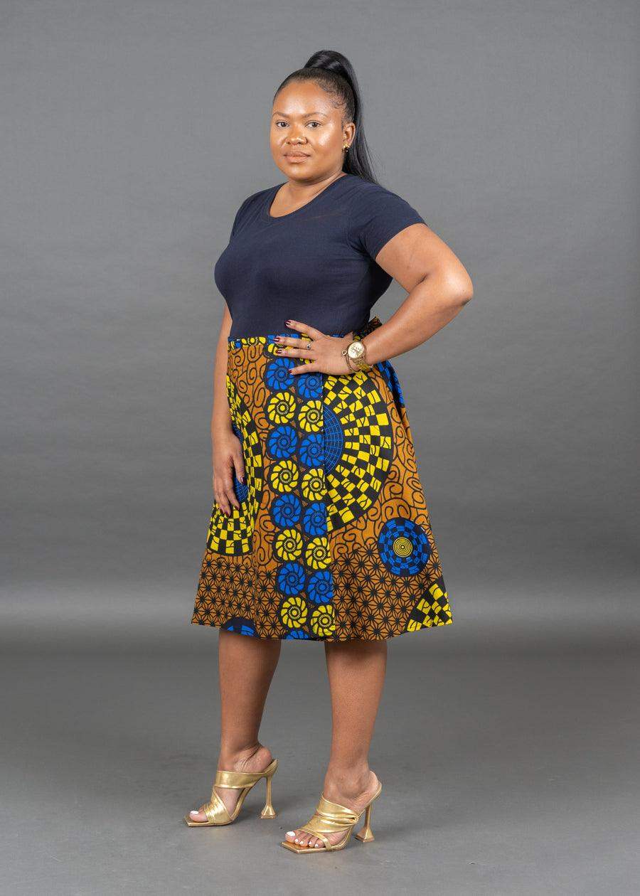 Yellow Ankara Print Knee Length Wrap Skirt UK Size 4 - 14 - seven.streets - Liverpool