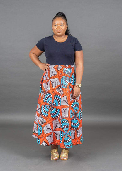 Orange Ankara Maxi Wrap Skirt Fits UK Size 4 - 14 - seven.streets - Liverpool