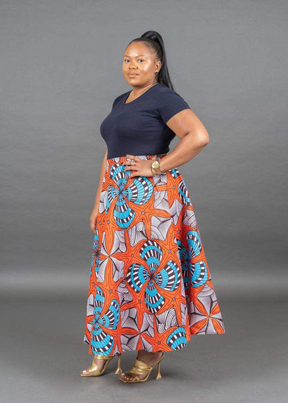 Orange Ankara Maxi Wrap Skirt Fits UK Size 4 - 14 - seven.streets - Liverpool